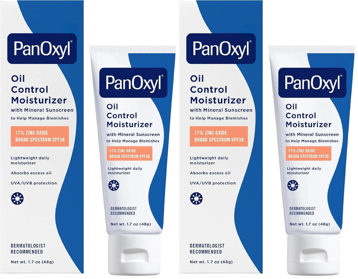 PanOxyl AM Oil Control Moisturizer, NEW Sheer Formula, Absorbs Excess Oil and Reduces Shine, with Mineral Sunscreen for Acne Prone and Oily Skin - SPF 30-1.7 oz (Pack of 2)